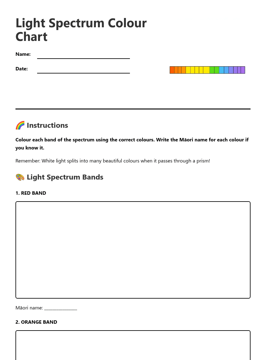 Light Spectrum Chart worksheet preview