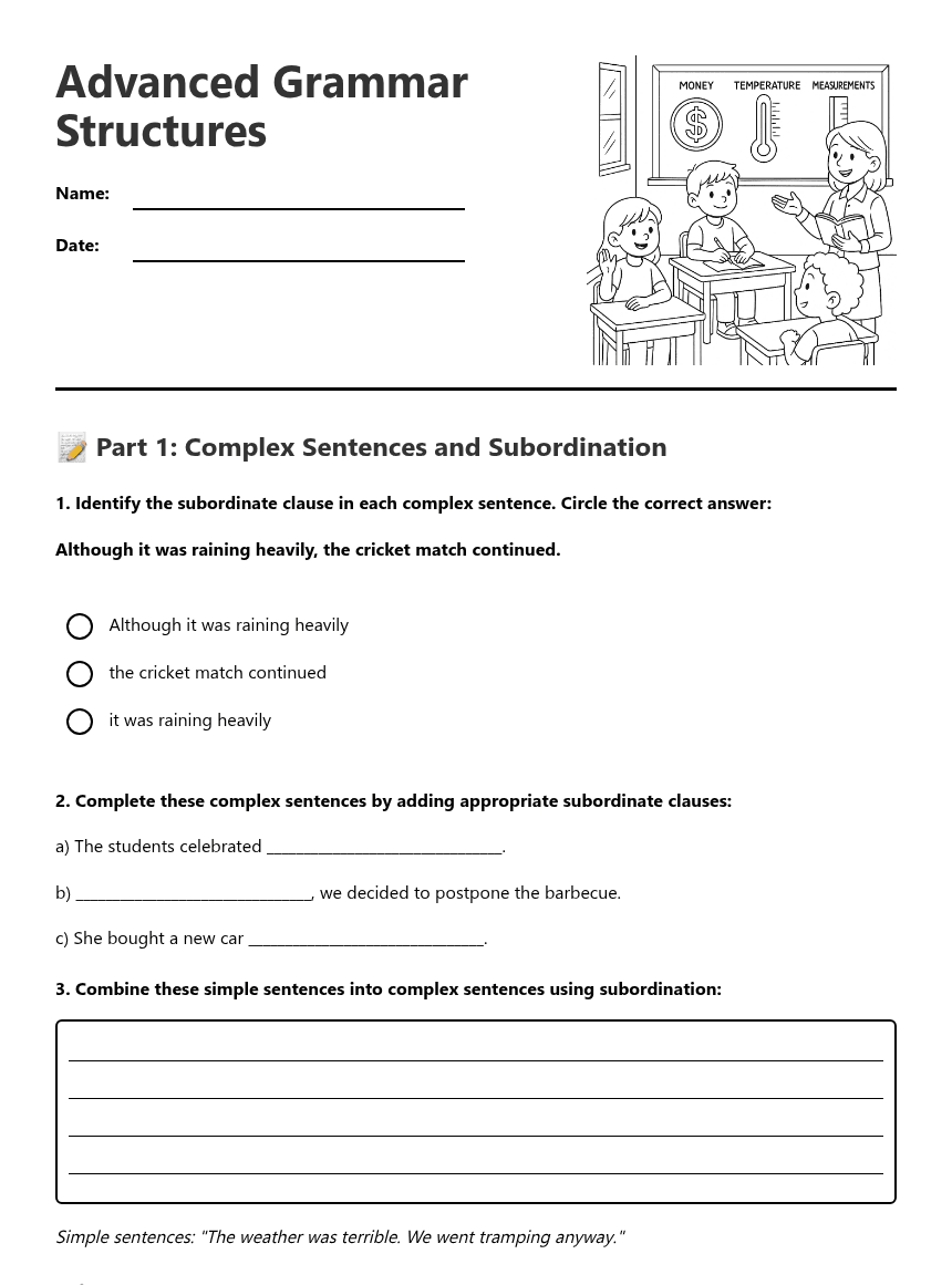 Advanced Grammar Structures worksheet preview