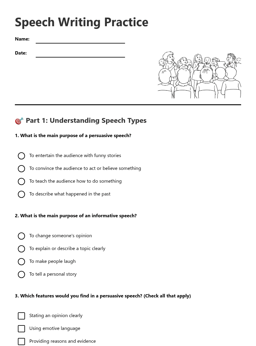Speech Writing Practice worksheet preview