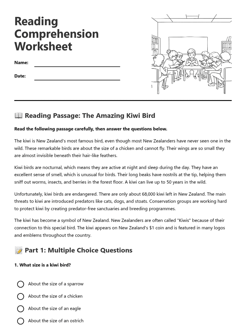Reading Comprehension Worksheet