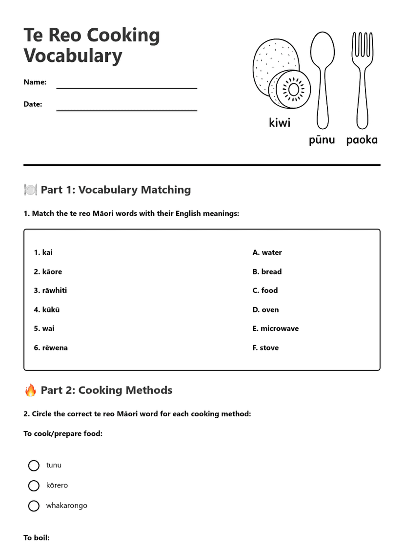 Te Reo Cooking Vocabulary