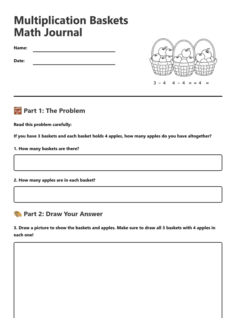 Multiplication Baskets Math Journal