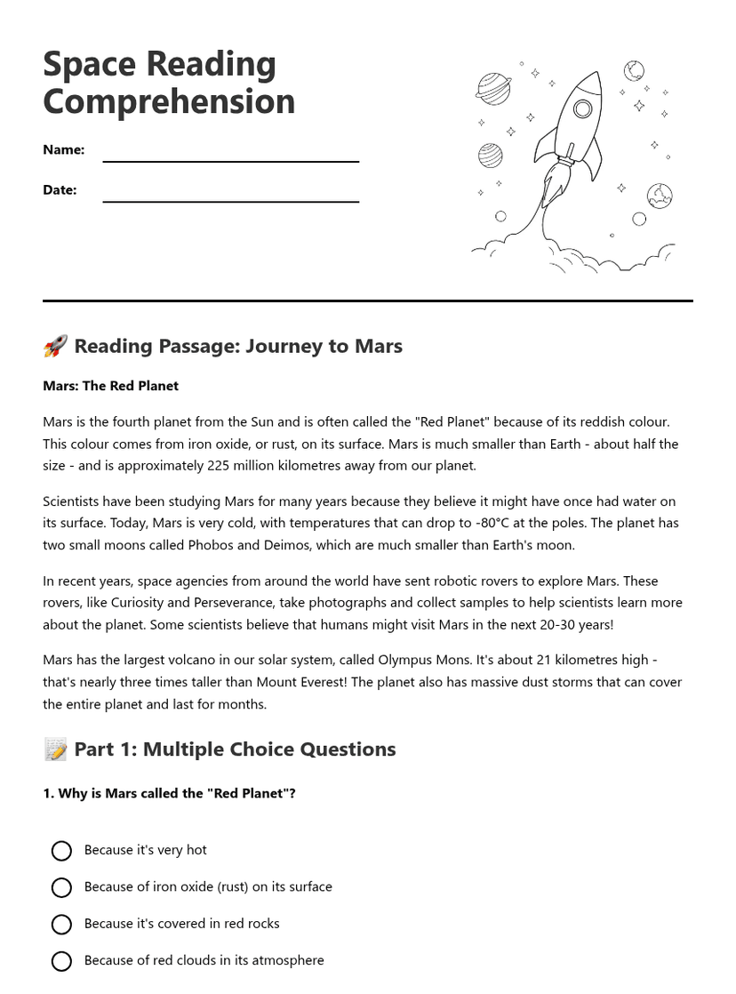 Space Reading Comprehension