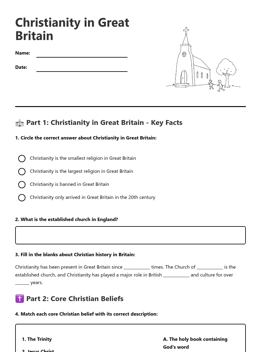 Christianity in Great Britain worksheet preview