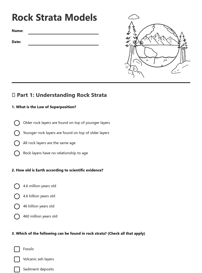 Rock Strata Models worksheet preview