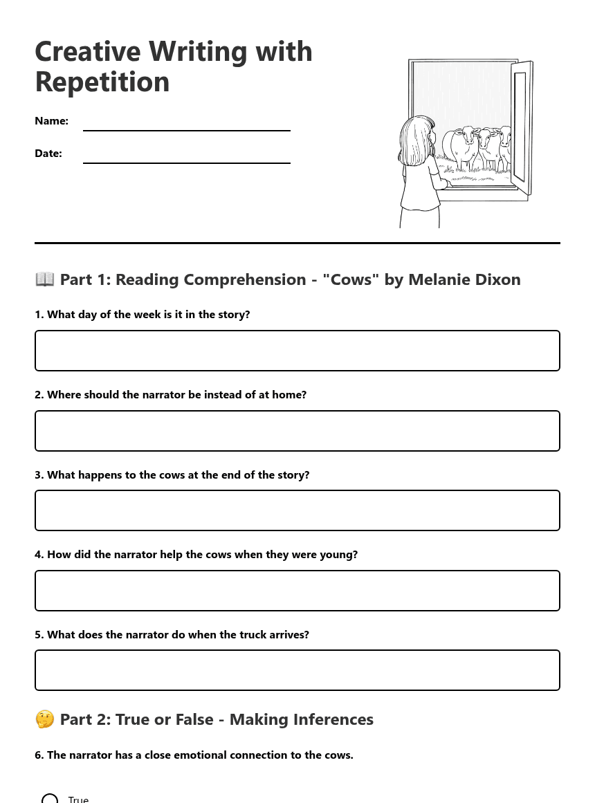 Creative Writing with Repetition worksheet preview
