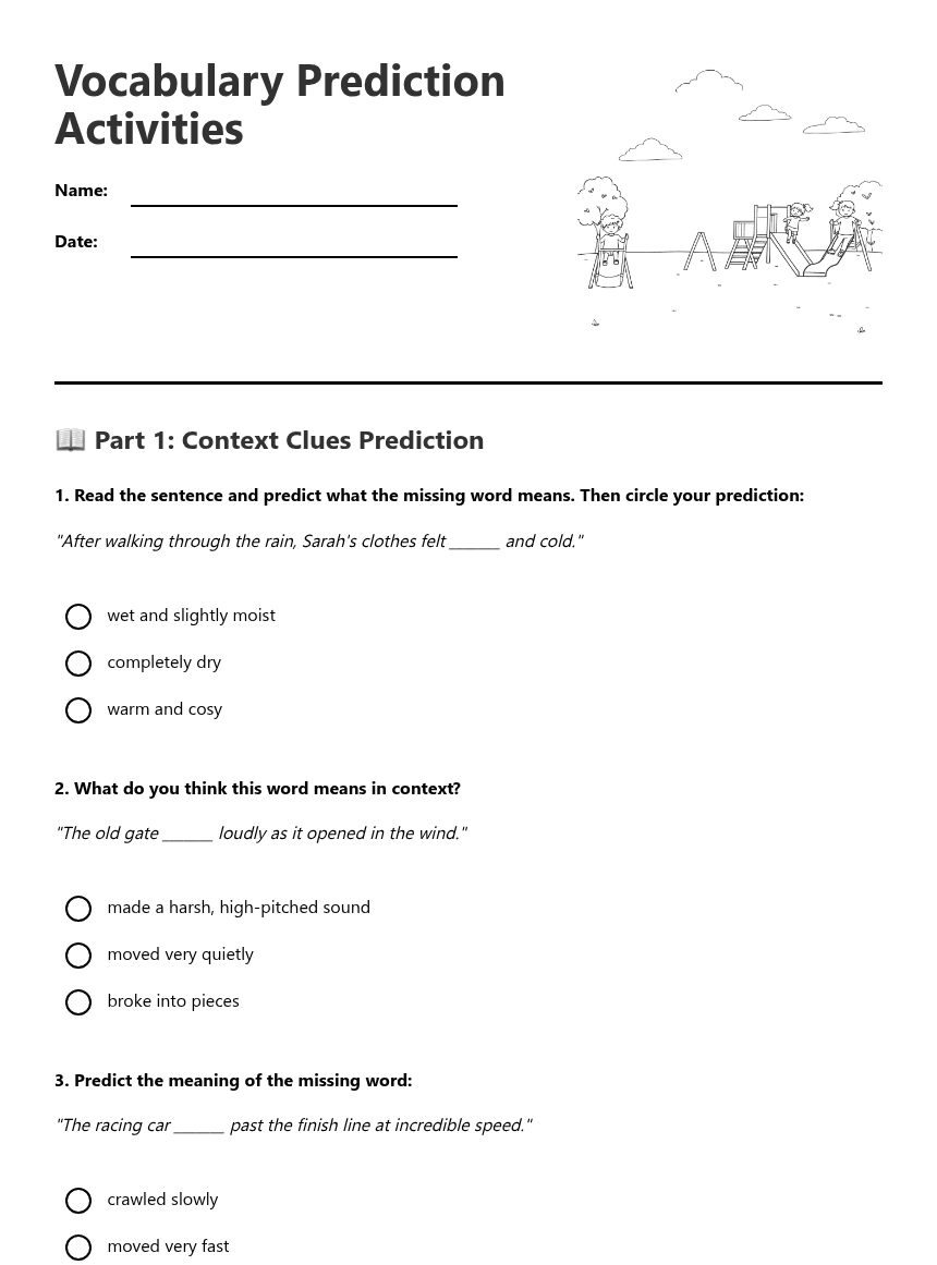 Vocabulary Prediction Activities worksheet preview