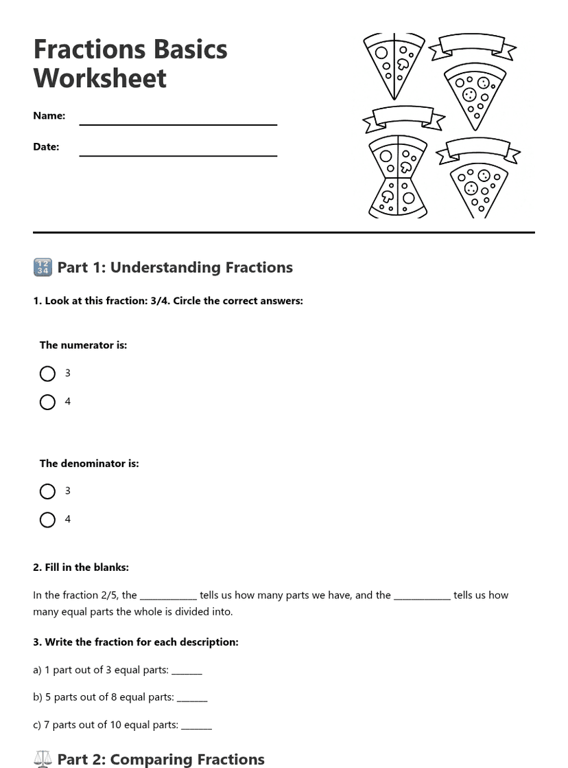 Fractions Basics Worksheet