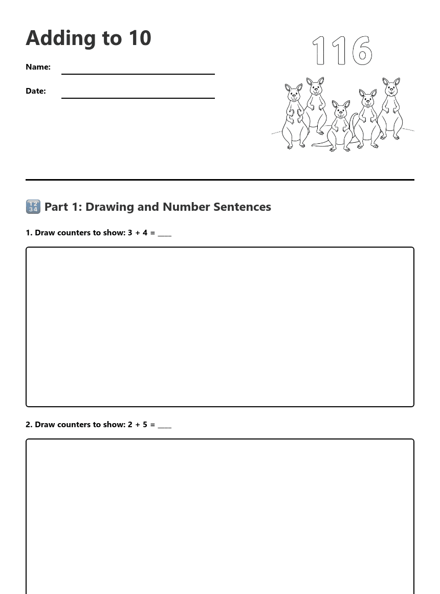 Adding to 10 worksheet preview