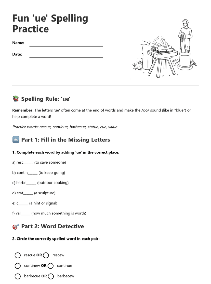 Fun 'ue' Spelling Practice