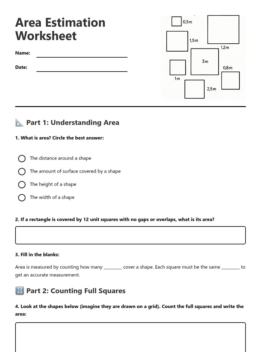 Area Estimation Worksheet worksheet preview
