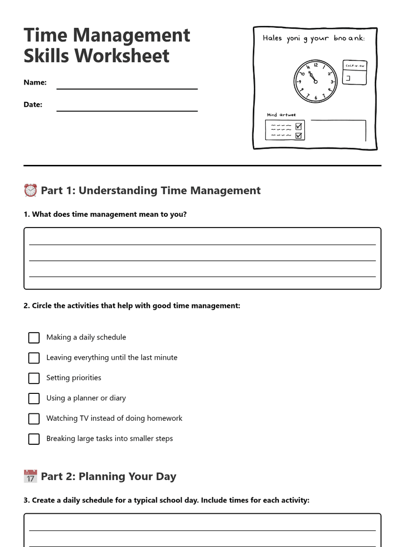 Time Management Skills Worksheet