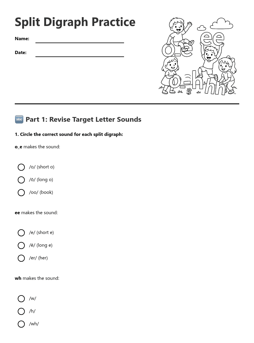 Split Digraph Practice worksheet preview
