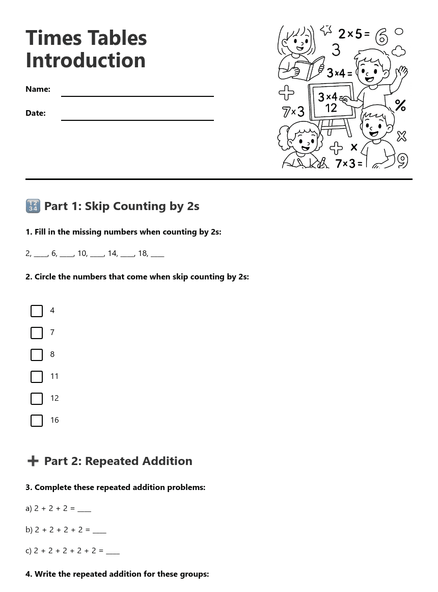Times Tables Introduction worksheet preview