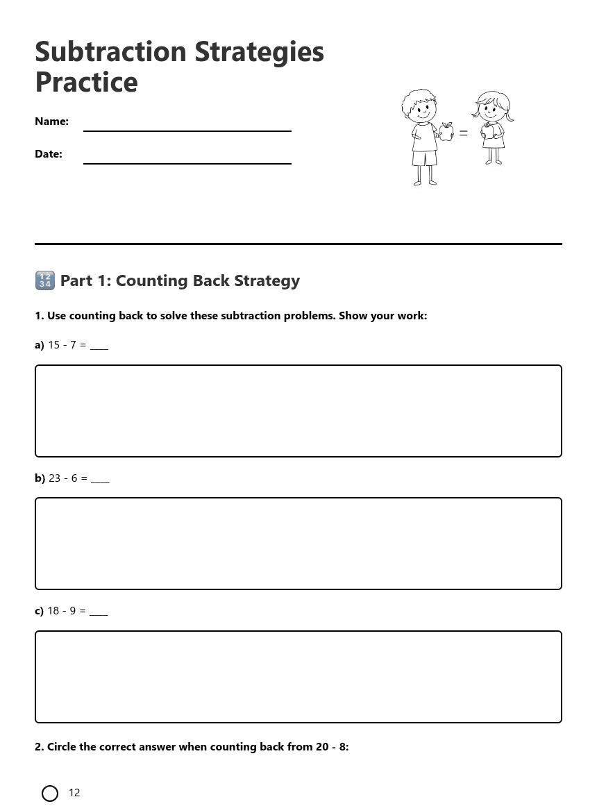 Subtraction Strategies Practice worksheet preview