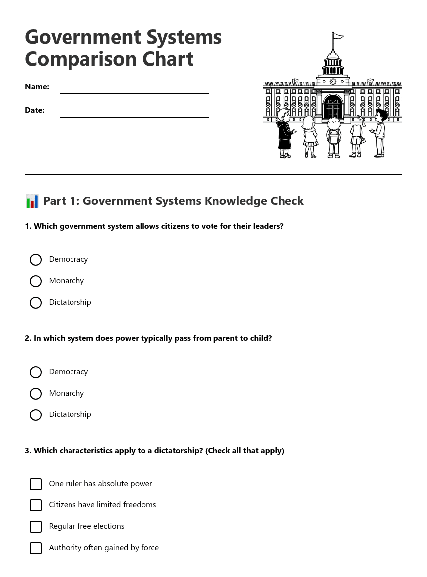 Government Systems Comparison Chart worksheet preview