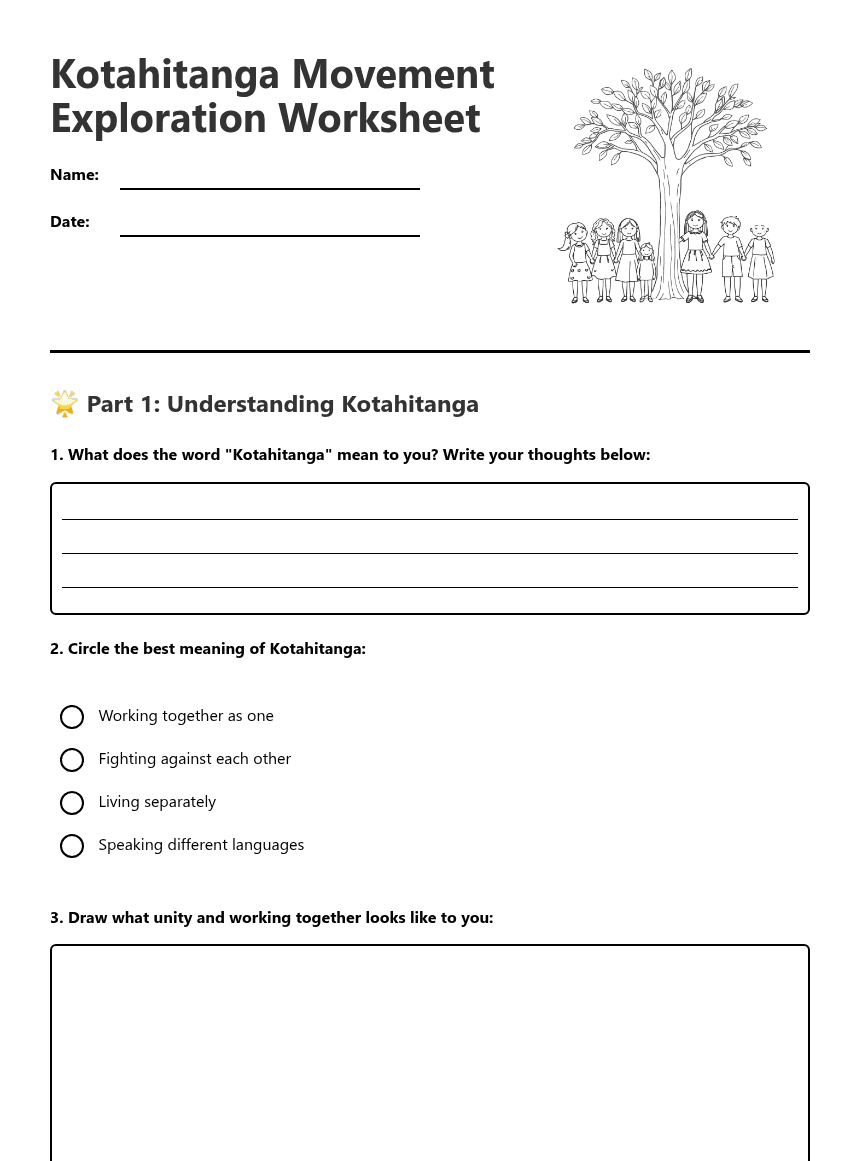 Kotahitanga Movement Exploration Worksheet worksheet preview