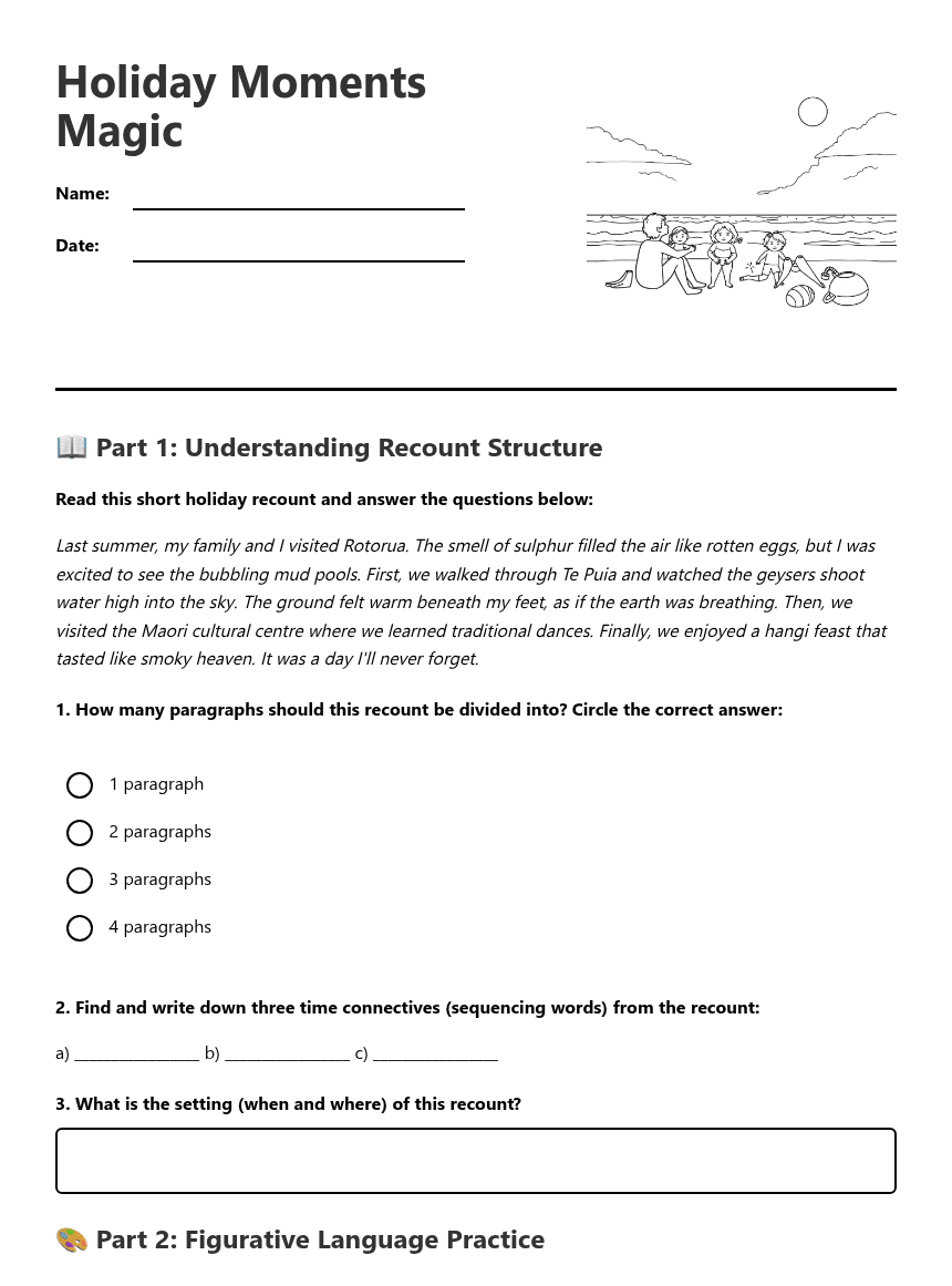 Holiday Recount Writing worksheet preview