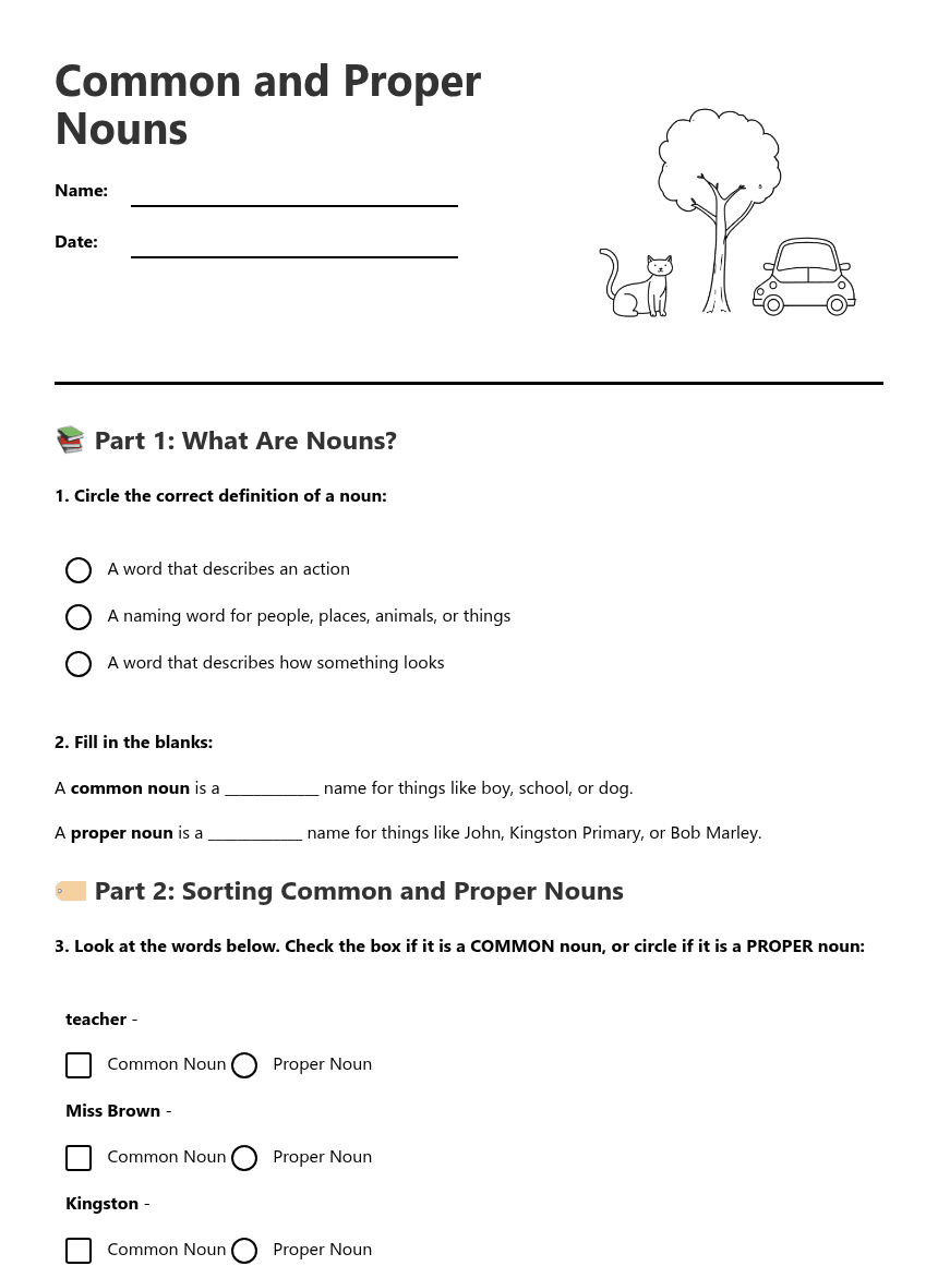 Common and Proper Nouns worksheet preview