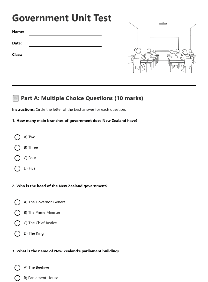 Government Unit Test worksheet preview