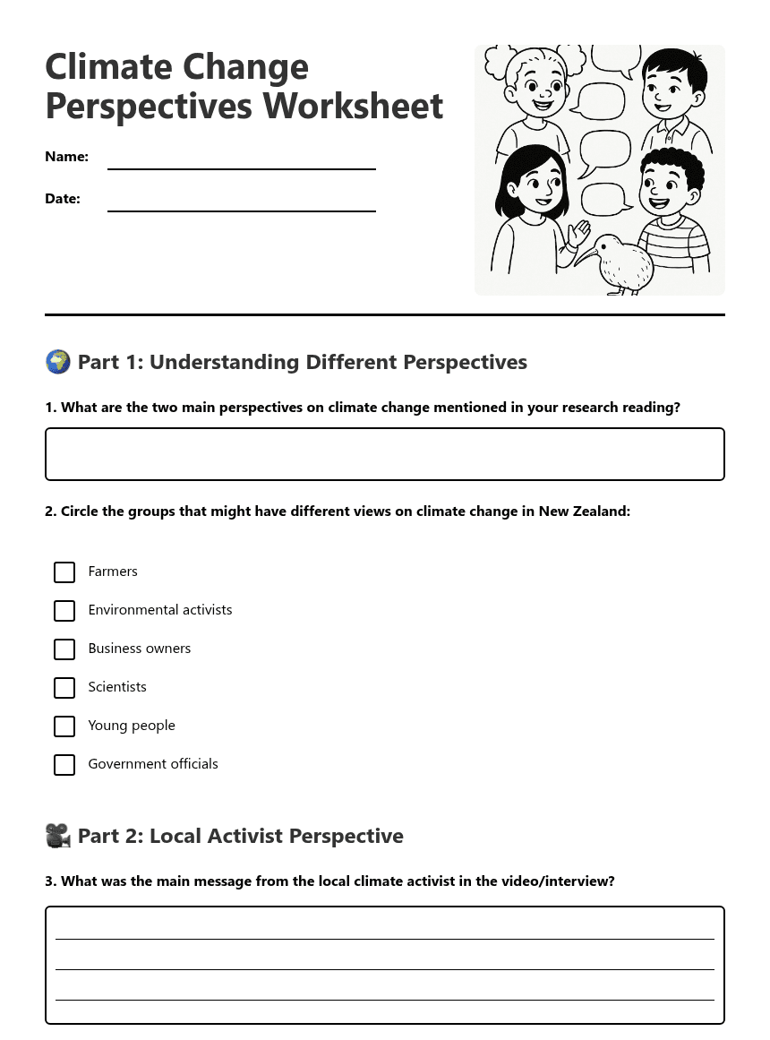 Climate Change Perspectives Worksheet worksheet preview