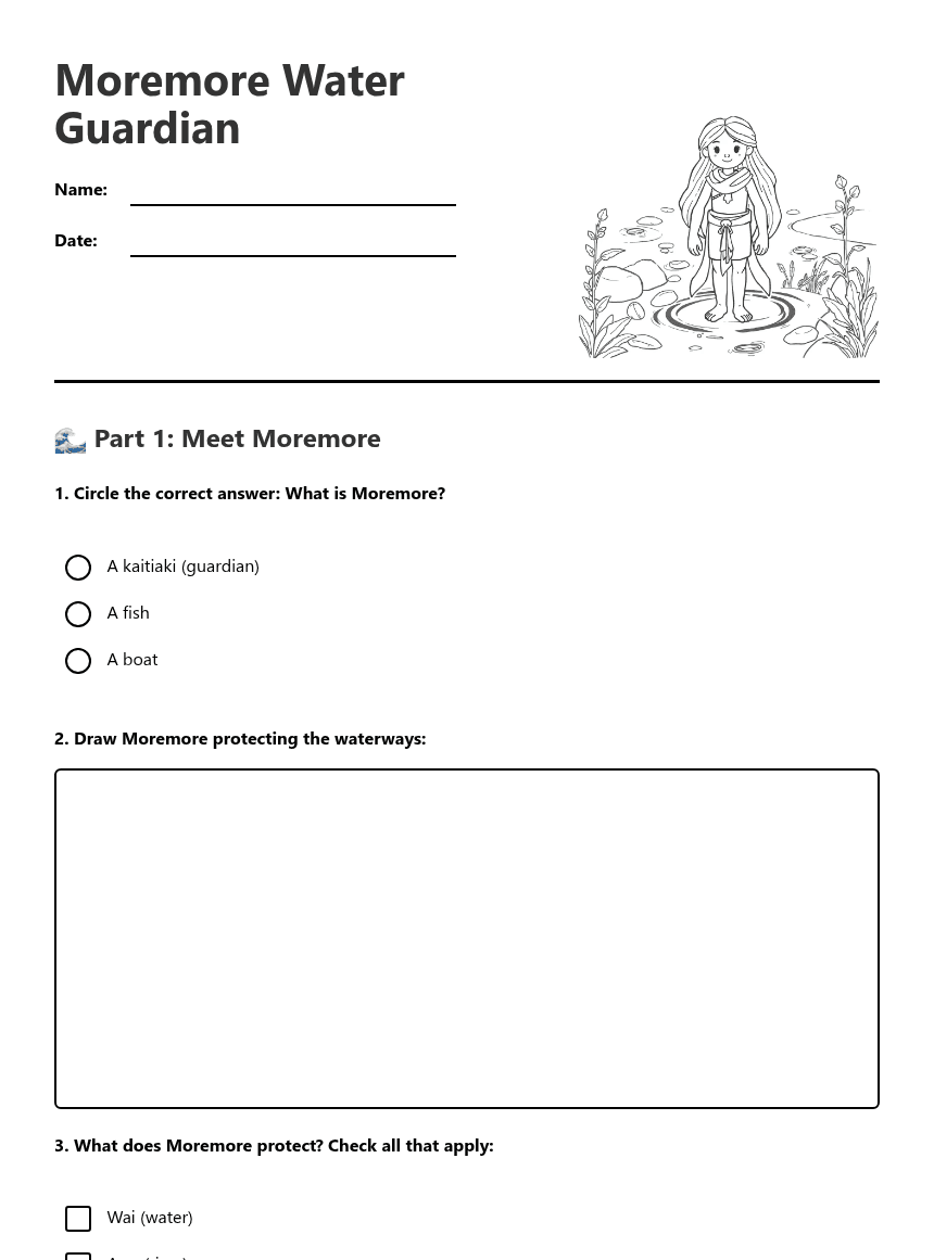 Moremore Water Guardian worksheet preview