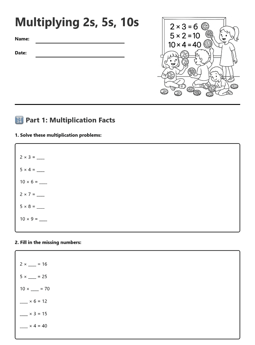 Multiplying 2s, 5s, 10s