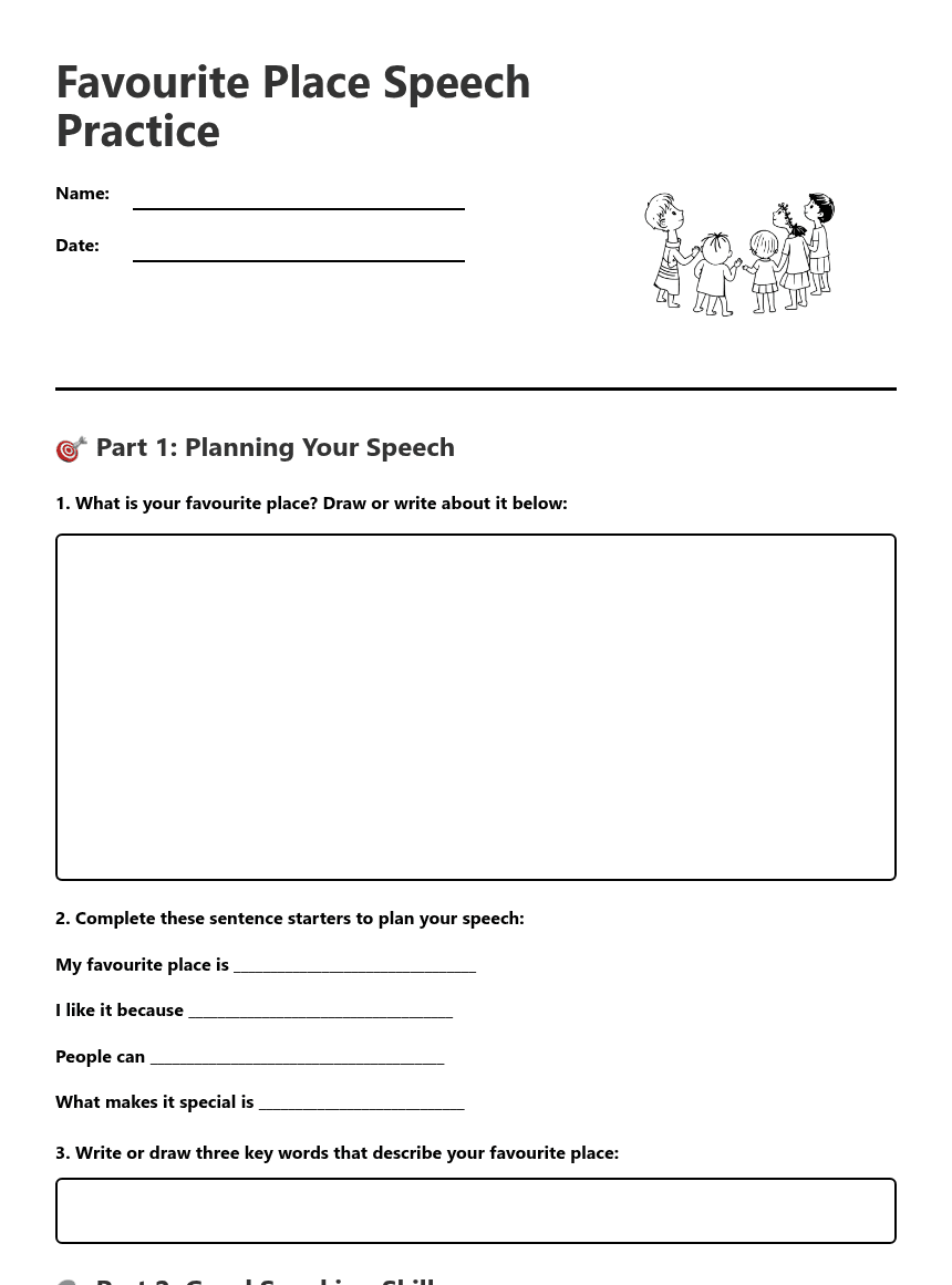 Favourite Place Speech Practice worksheet preview