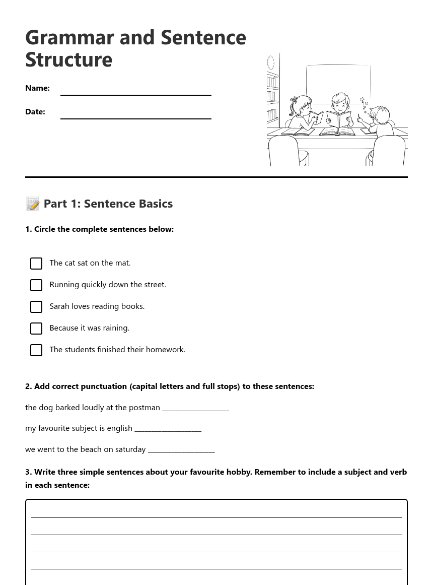 Grammar and Sentence Structure worksheet preview