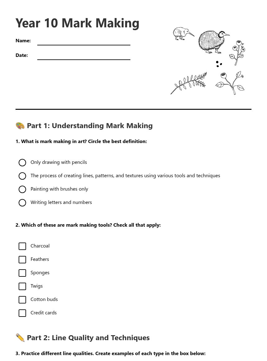 Year 10 Mark Making worksheet preview