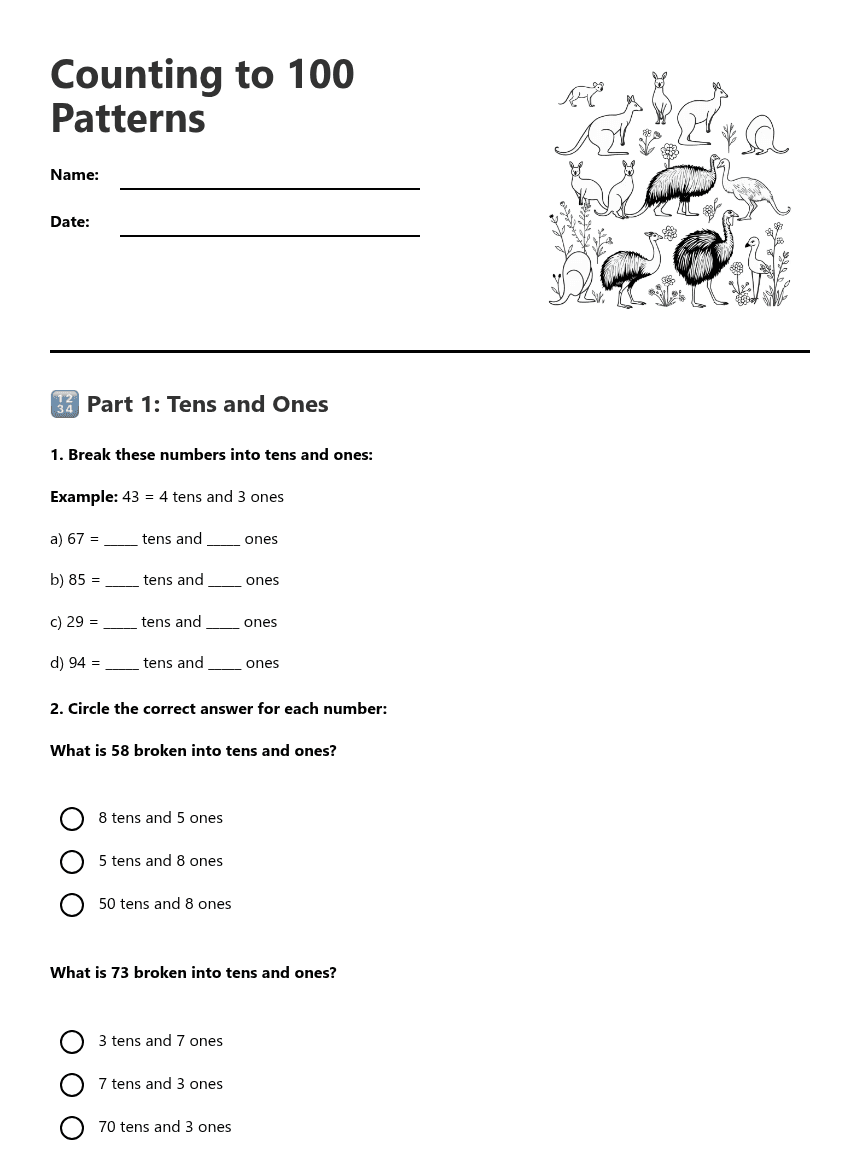 Counting to 100 Patterns worksheet preview