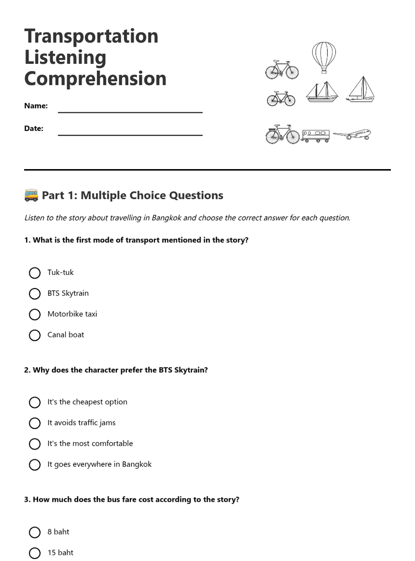 Transportation Listening Comprehension