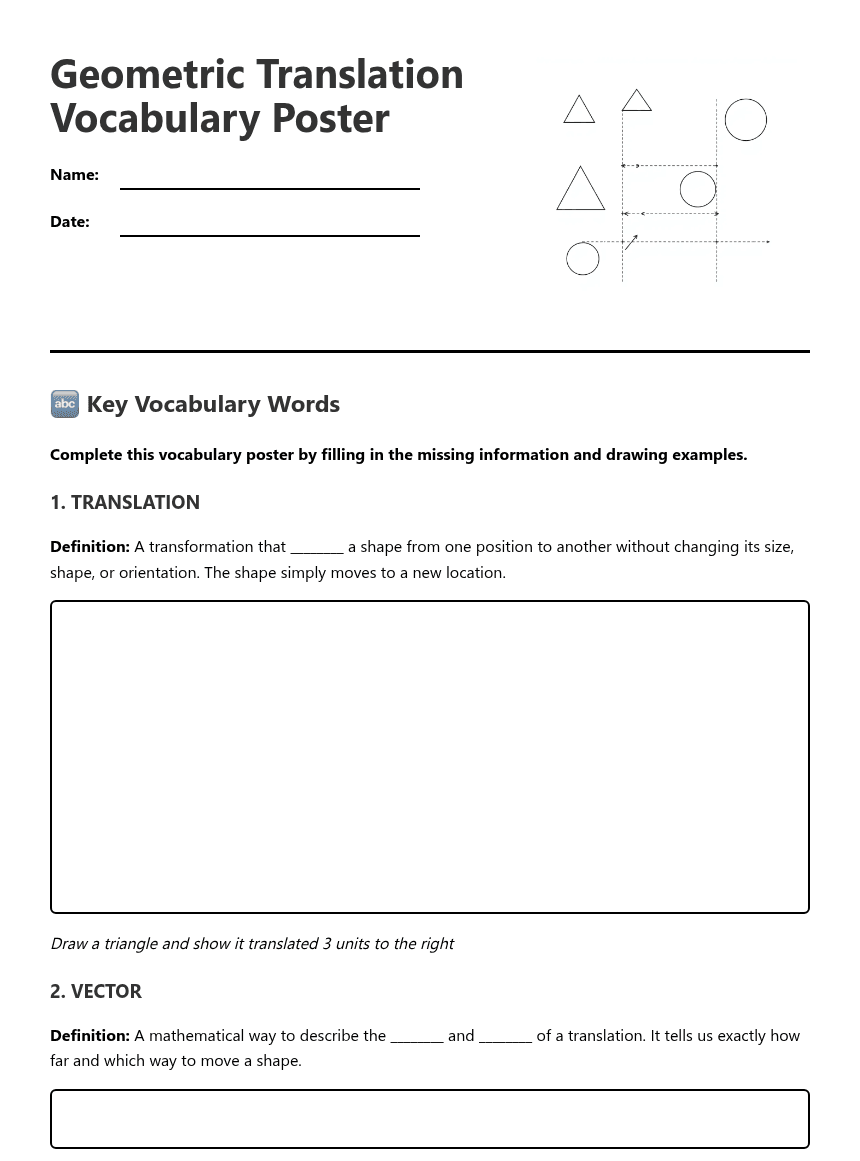 Geometric Translation Vocabulary Poster worksheet preview