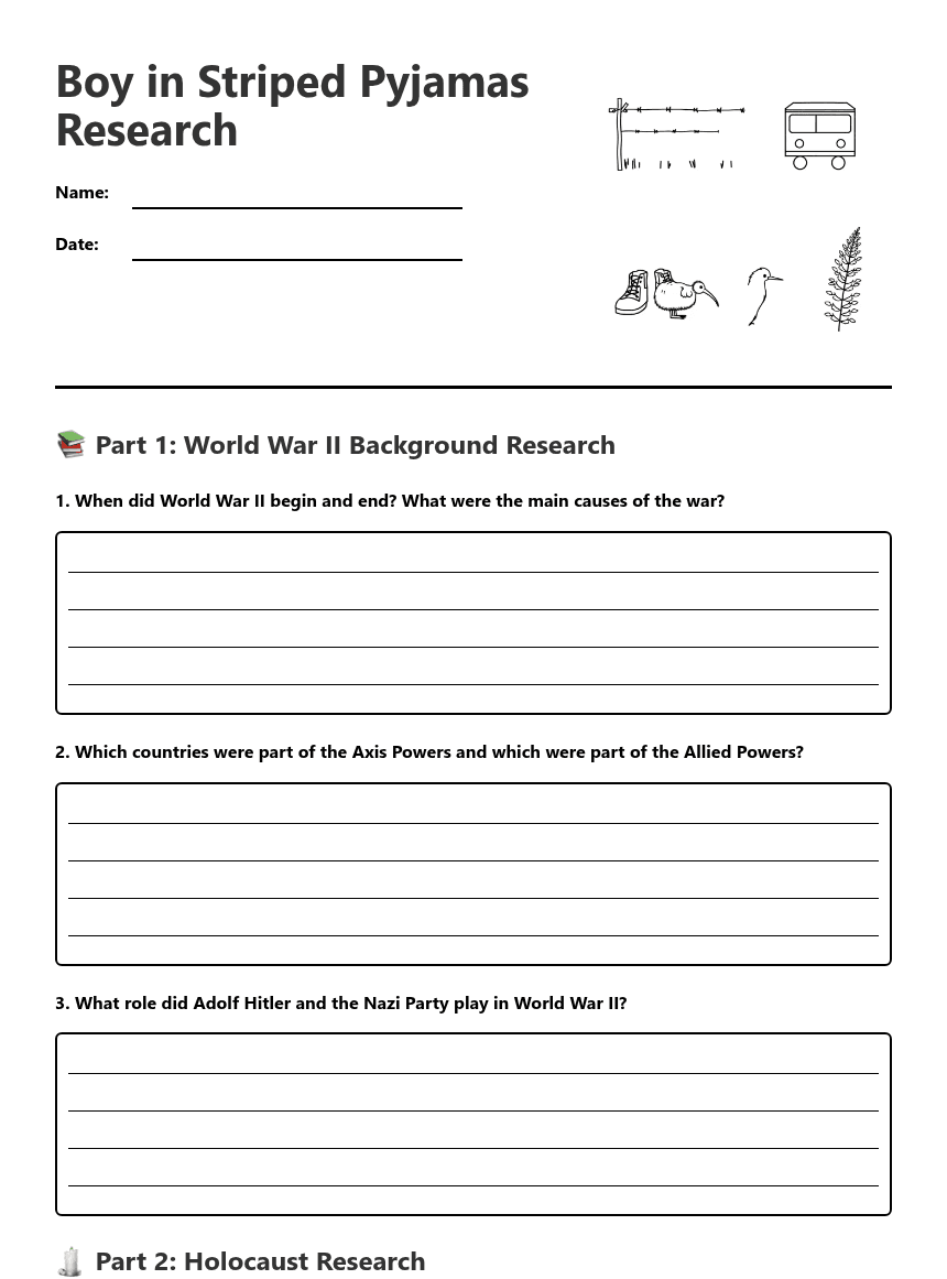 Boy in Striped Pyjamas Research worksheet preview