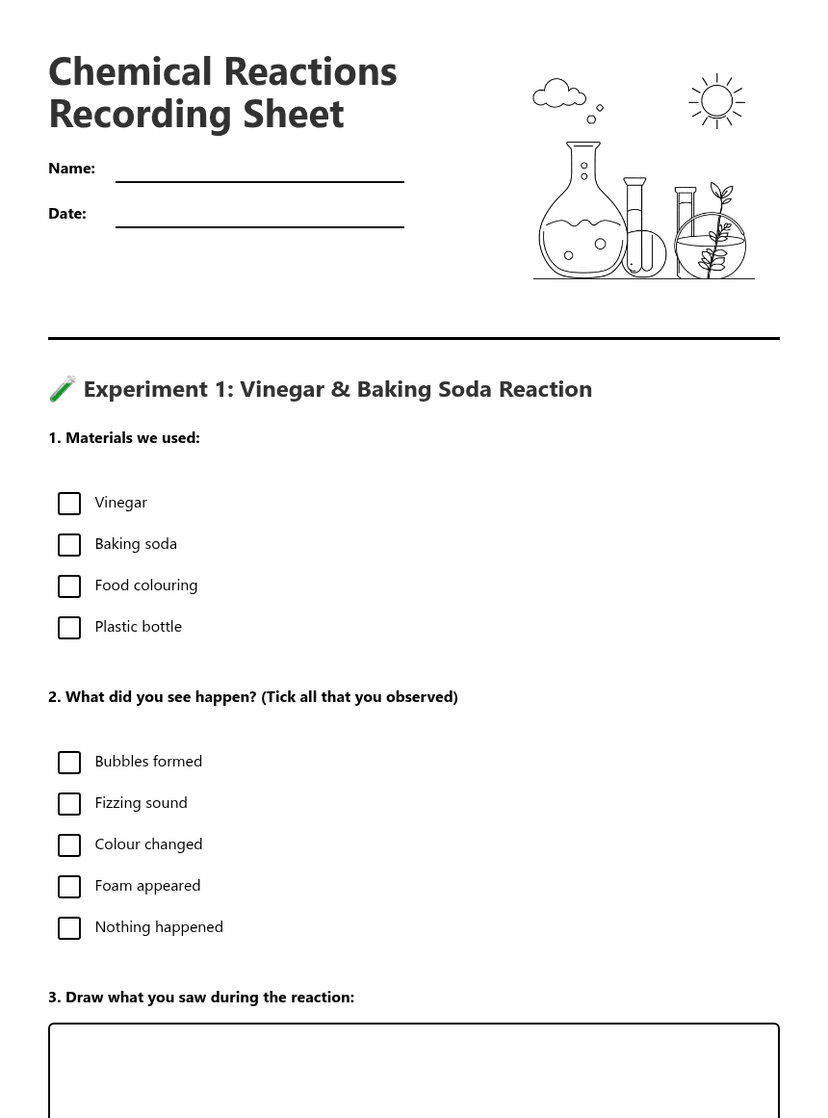Chemical Reactions Recording Sheet