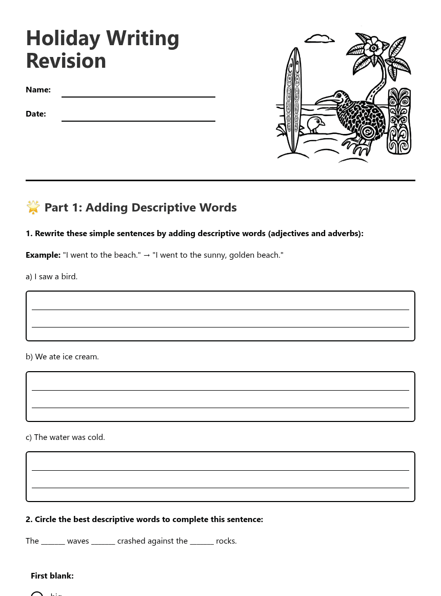 Holiday Writing Revision worksheet preview