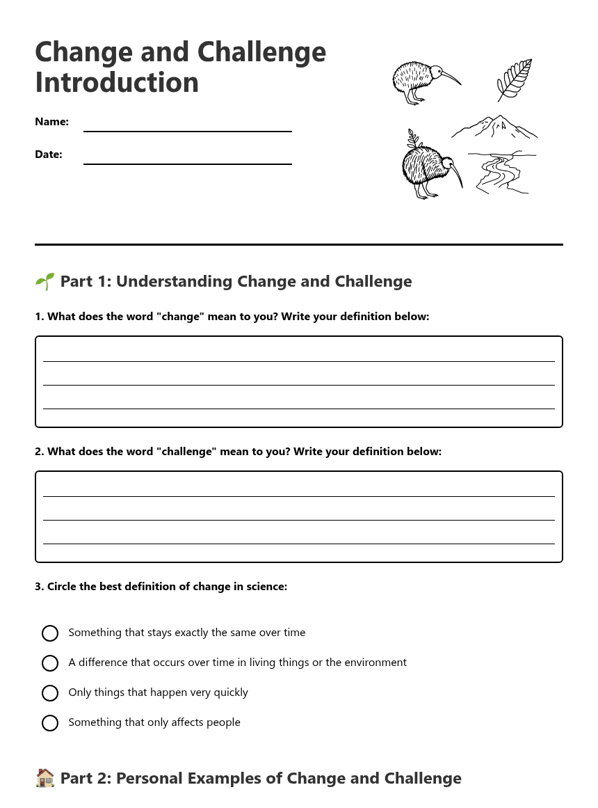 Change and Challenge Introduction worksheet preview