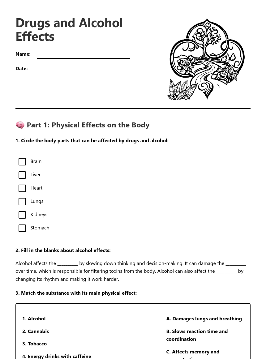 Drugs and Alcohol Effects worksheet preview
