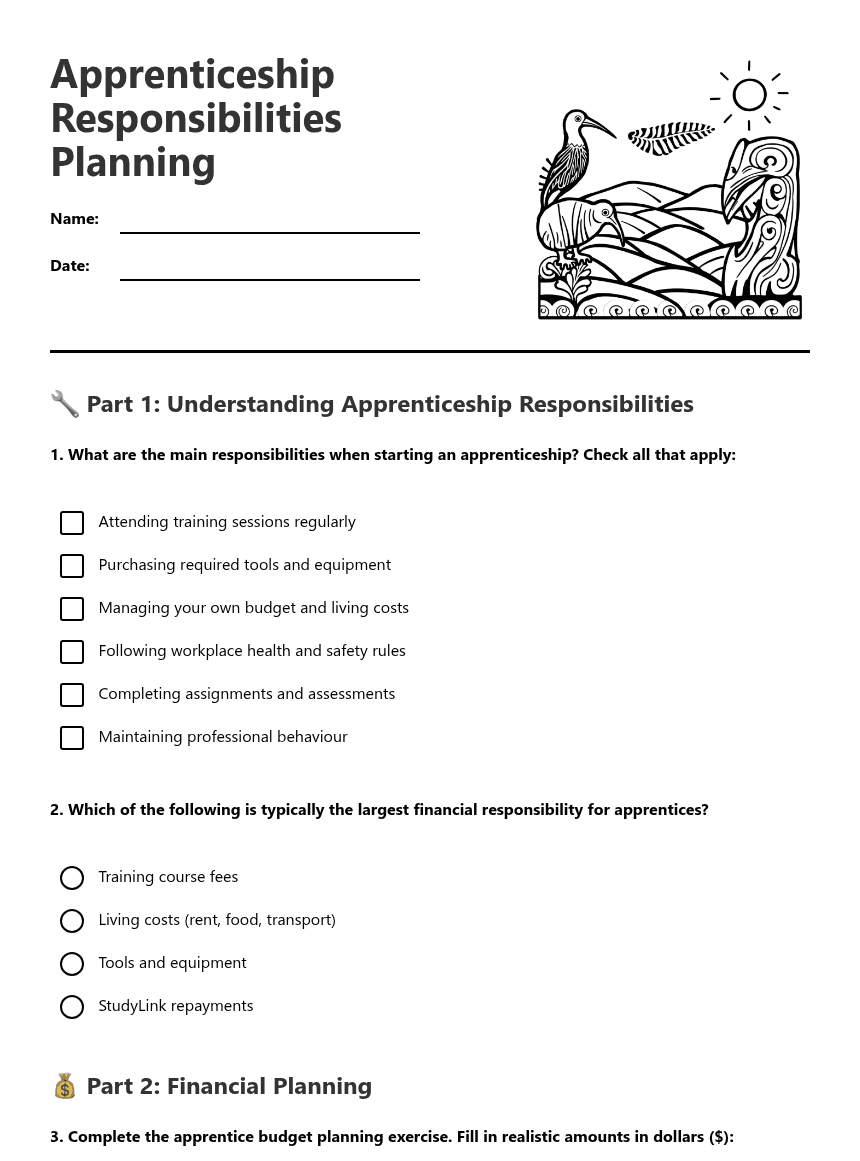 Apprenticeship Responsibilities Planning worksheet preview