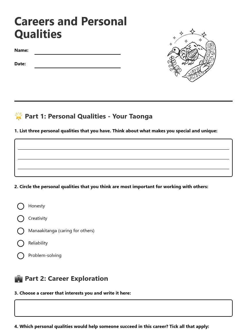Careers and Personal Qualities worksheet preview