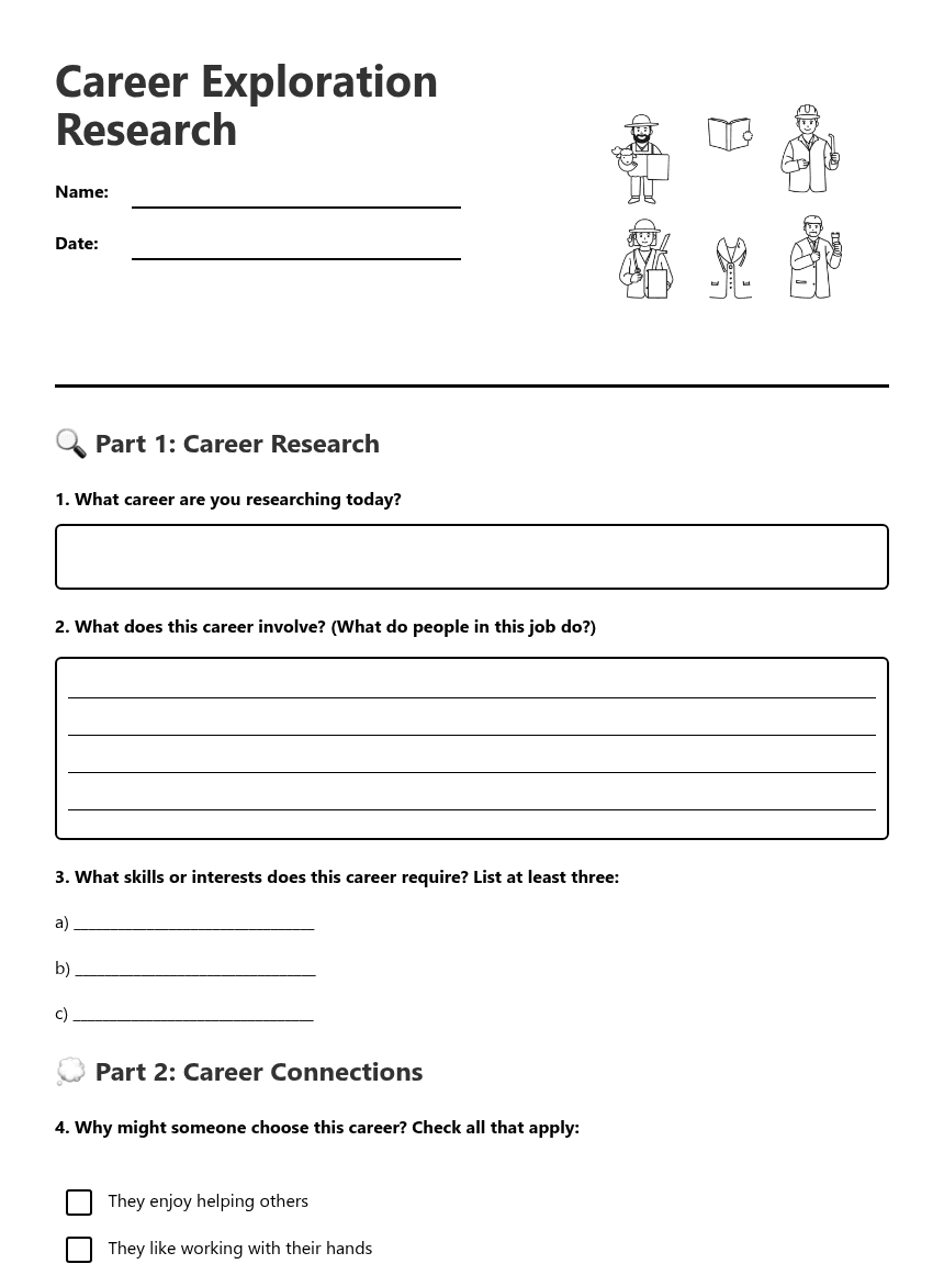 Career Exploration Research worksheet preview