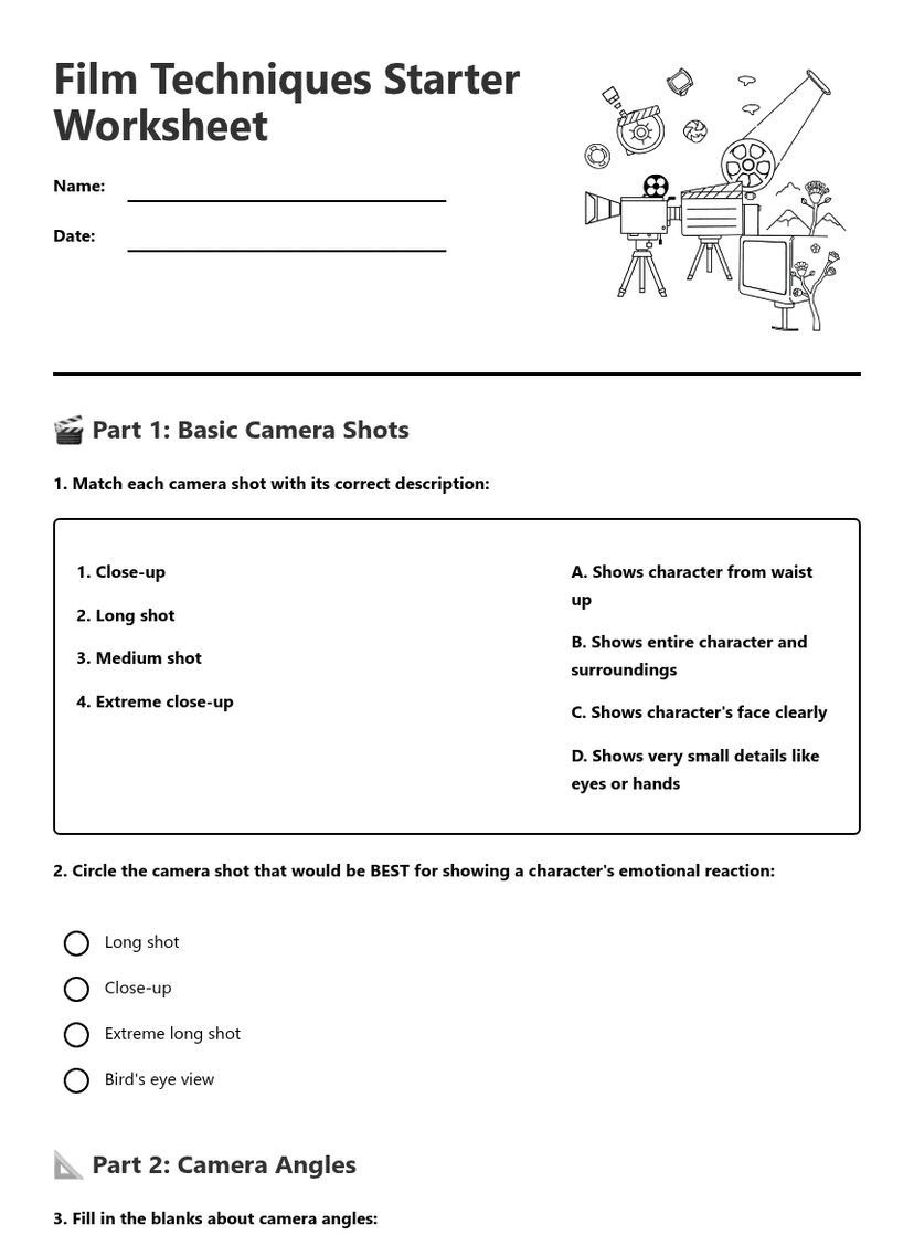 Film Techniques Starter Worksheet