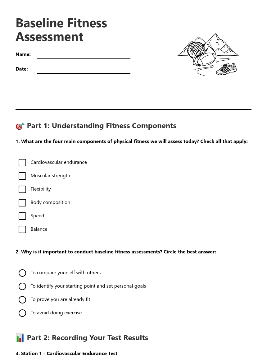 Baseline Fitness Assessment worksheet preview
