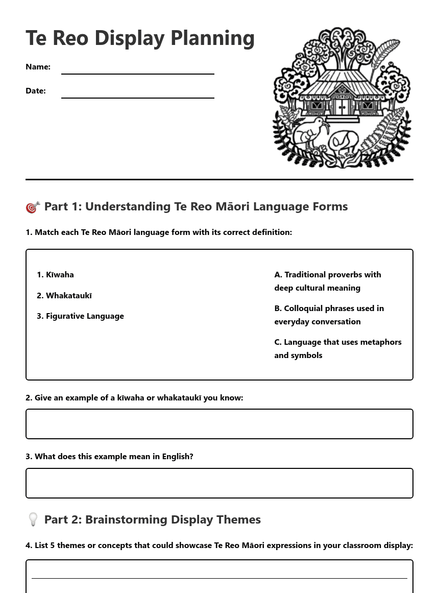 Te Reo Display Planning worksheet preview