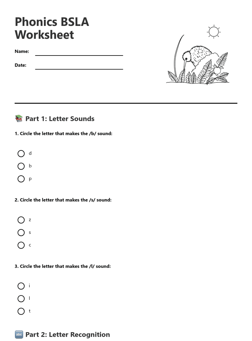Phonics BSLA Worksheet
