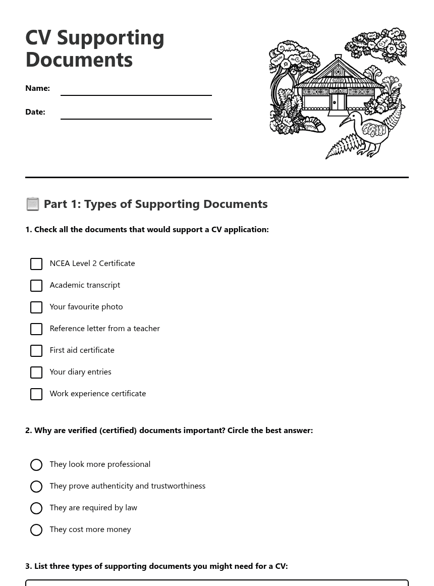 CV Supporting Documents worksheet preview