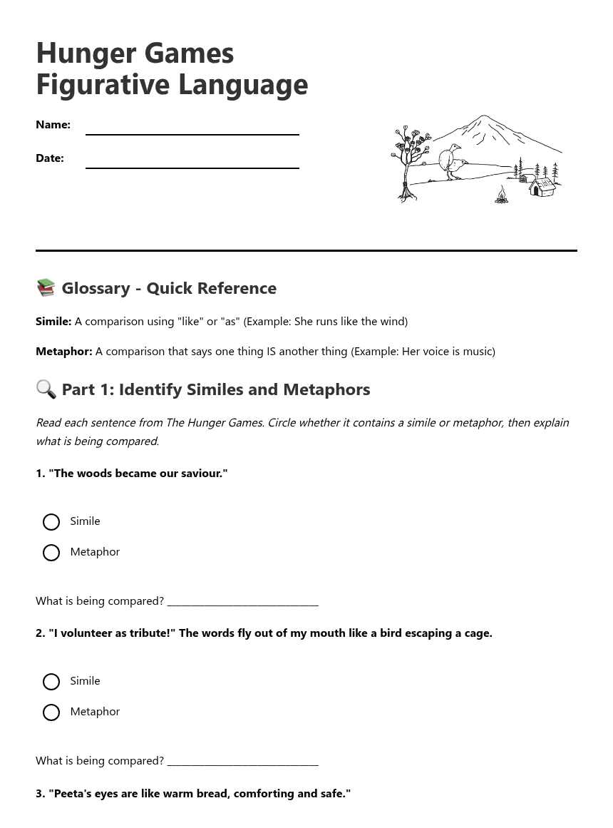 Hunger Games Figurative Language worksheet preview