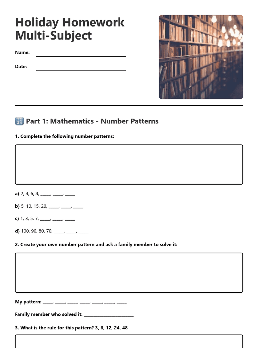 Holiday Homework Multi-Subject