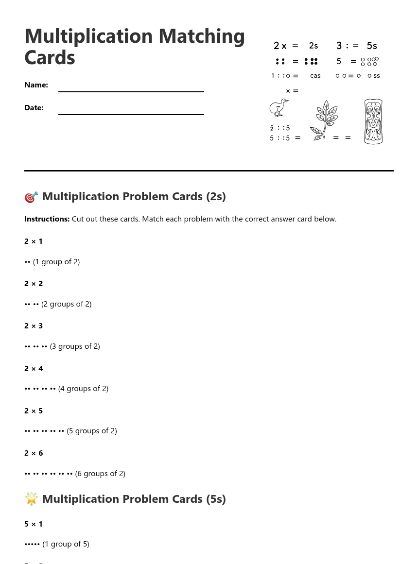 Multiplication Matching Cards worksheet preview