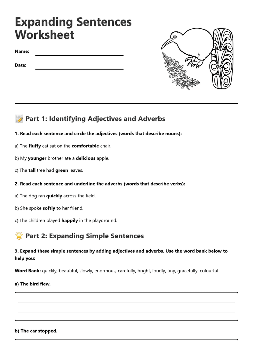 Expanding Sentences Worksheet